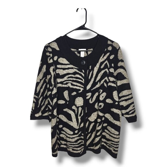Chico's Sweaters - Chicos Zebra Animal Print Wool Blend Cardigan Jacket Black Gray Size 2 Large 12
